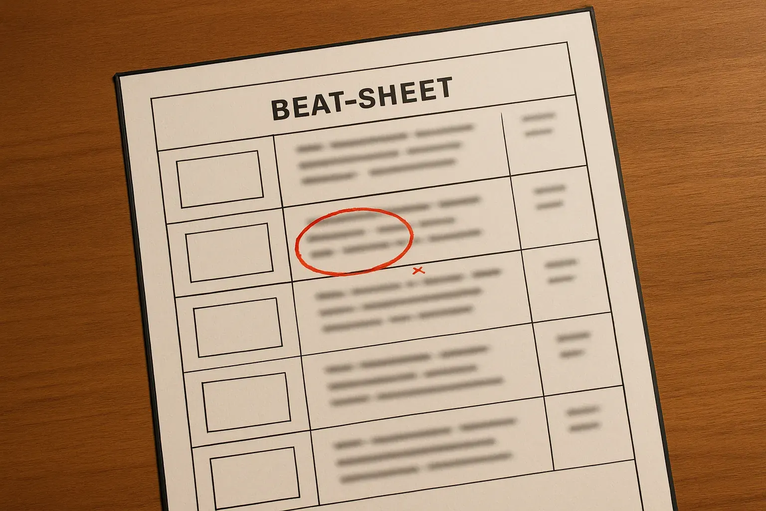 Sample beat sheet and storyboard-ready script excerpt